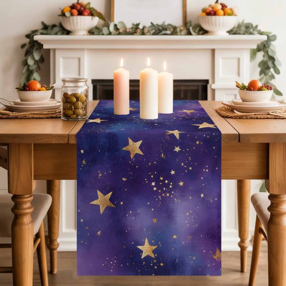 Table Runner 36 Inch Long - Retro Dream Star on Purple Decorative Table Scarf, Romantic Starry Sky Dining Table Runners for Wedding Party Kitchen Dining Tables