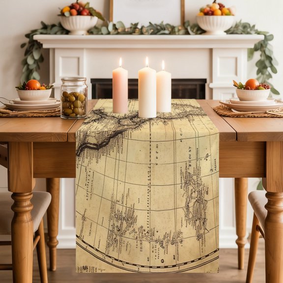Table Runner 36 Inch Long - Retro Yellow World Map North America Asia Decorative Table Scarf, Pacific Plate Dining Table Runners for Wedding Party Kitchen Dining Tables