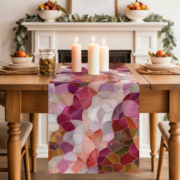 Table Runner 36 Inch Long - Seamless Glass Shard Pattern Decorative Table Scarf, Abstract Broken Tile Print Dining Table Runners for Wedding Party Kitchen Dining Tables