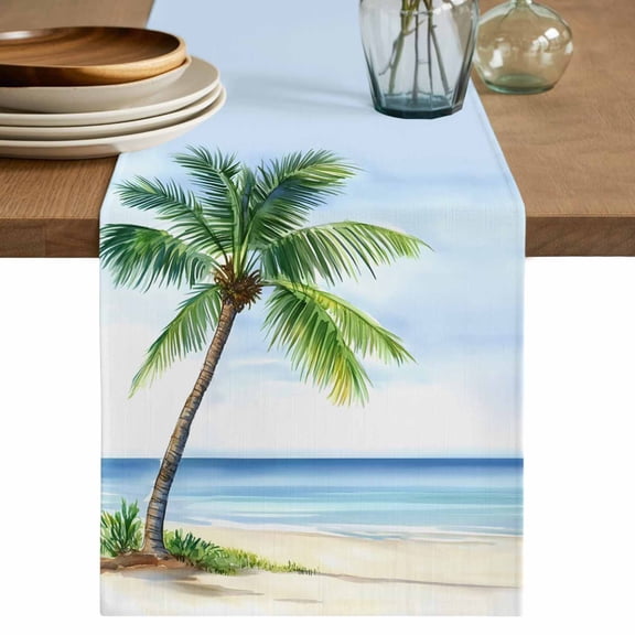 Table Runner 36 Inch Long - Seaside Beach Palm Trees Decorative Table Scarf, Summer Tropical Ocean Dining Table Runners for Wedding Party Kitchen Dining Tables