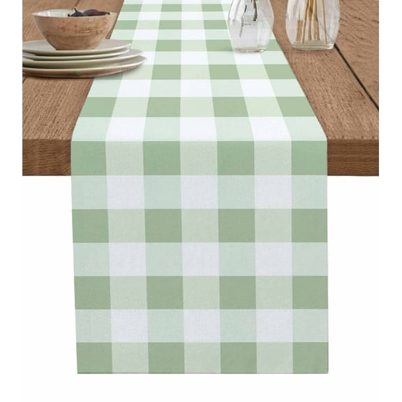 Table Runner 36 Inch Long - Simple White Green Buffalo PlaidDecorative Table Scarf,Spring Checker GinghamDining Table Runners for Wedding Party Kitchen Dining Tables