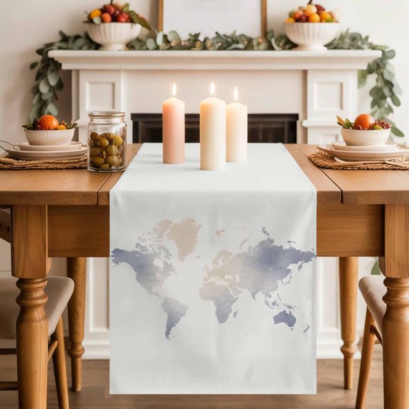 Table Runner 36 Inch Long - Soft Watercolor World Map Decorative Table Scarf, Minimalist Travel Art Print Dining Table Runners for Wedding Party Kitchen Dining Tables