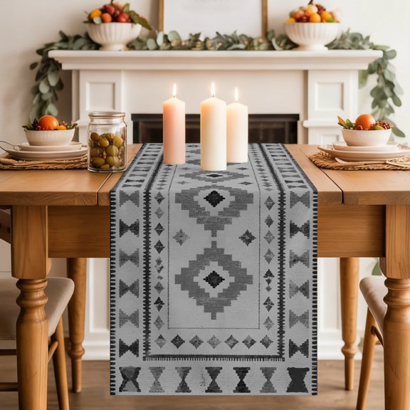 Table Runner 36 Inch Long - Southwestern Tribal Geometric Decorative Table Scarf, Retro Aztec Gray Diamond Dining Table Runners for Wedding Party Kitchen Dining Tables