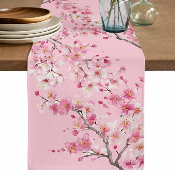 Table Runner - 36 Inch Long, Spring Peaches Kitchen Dining Table Runner Dresser Scarves, Botanical Blossom Flowers Branches Farmhouse Decor for Coffee Tables Wedding Party Banquet