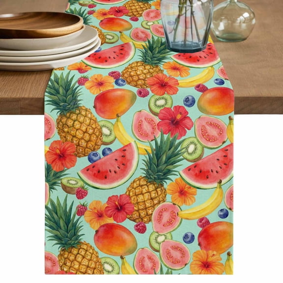 Table Runner 36 Inch Long - Summer Fruits Watermelon Pineapple Decorative Table Scarf, Mango Barley Kiwi Dining Table Runners for Wedding Party Kitchen Dining Tables