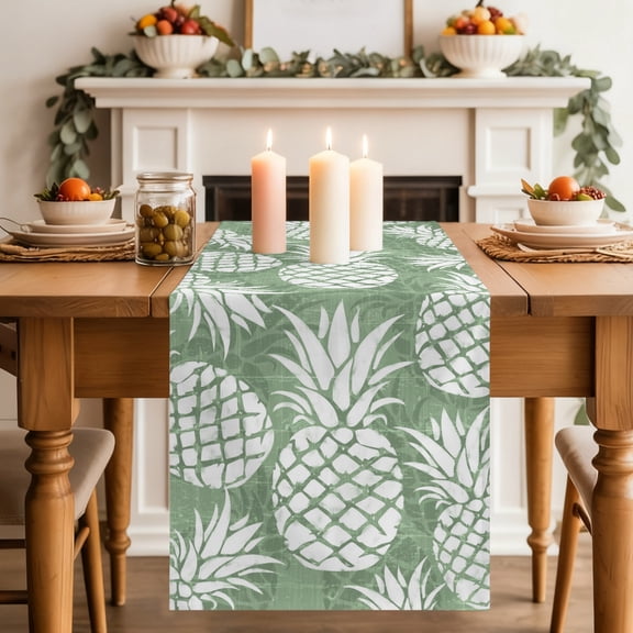 Table Runner 36 Inch Long - Summer Pineapple Sage Green Decorative Table Scarf, Farm Fruit Harvest Dining Table Runners for Wedding Party Kitchen Dining Tables