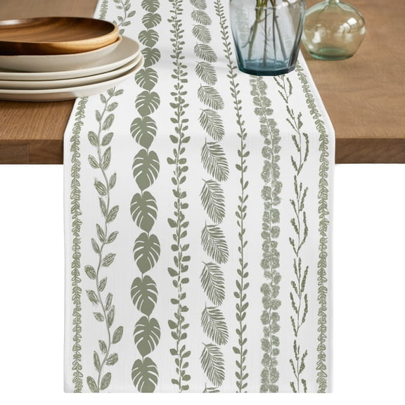 Table Runner 36 Inch Long - Summer Sage Green Leaves Decorative Table Scarf, Tropical Monstera Palm Leaf Dining Table Runners for Wedding Party Kitchen Dining Tables
