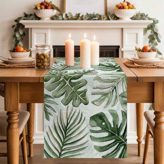 Table Runner 36 Inch Long - Summer Tropical Sun-kissed Foliage Decorative Table Scarf, Palm Leaves Dining Table Runners for Wedding Party Kitchen Dining Tables