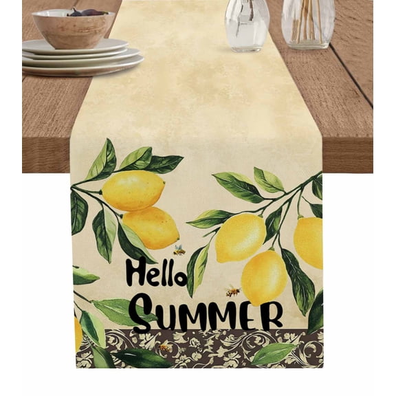 Table Runner 36 Inch Long - Summer Vintage Lemon Leaf BeeDecorative Table Scarf,Rustic Pastoral Fruit ThemeDining Table Runners for Wedding Party Kitchen Dining Tables