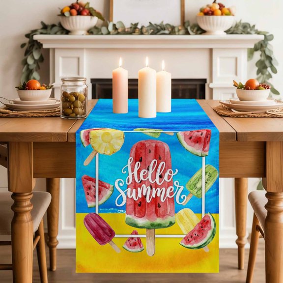 Table Runner 36 Inch Long - Summer Watercolor Fruit Ice-lolly Decorative Table Scarf, Watermelon Pineapple Kiwi Dining Table Runners for Wedding Party Kitchen Dining Tables