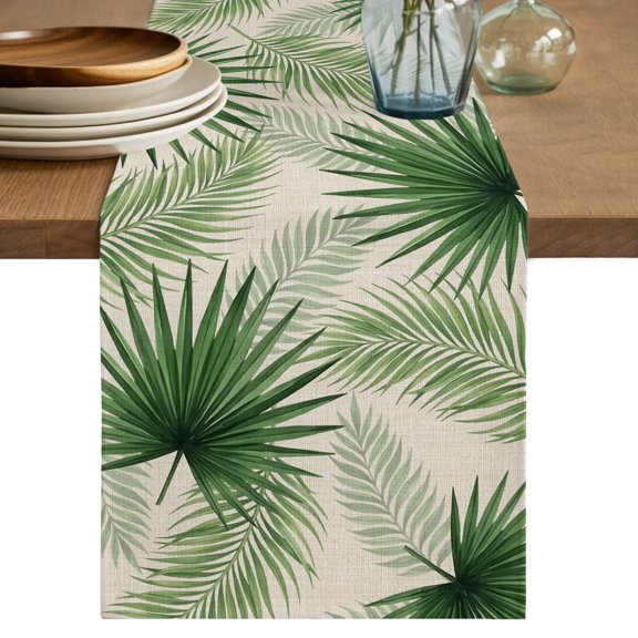 Table Runner 36 Inch Long - Tropical Botanical Palm Leaves Decorative Table Scarf, Natural Rustic Leaf on Burlap Dining Table Runners for Wedding Party Kitchen Dining Tables