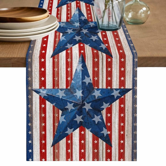 Table Runner 36 Inch Long - U.S. Flag Day Red Blue Striped Decorative Table Scarf, Independence Day Stars Dining Table Runners for Wedding Party Kitchen Dining Tables