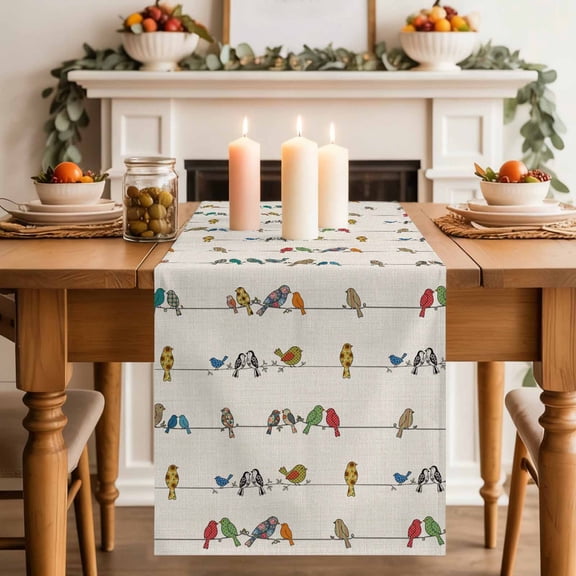 Table Runner 36 Inch Long - Vintage Birds Sparrows on Lines Decorative Table Scarf, Retro Farm Birds Dining Table Runners for Wedding Party Kitchen Dining Tables