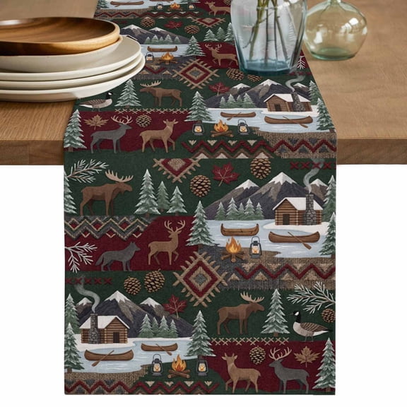 Table Runner - 36 Inch Long, Western Boho Kitchen Dining Table Runner Dresser Scarves, Farmhouse Country Rustic Chic Wild Nature Cabin Deer Farmhouse Decor for Coffee Tables Wedding Party Banquet