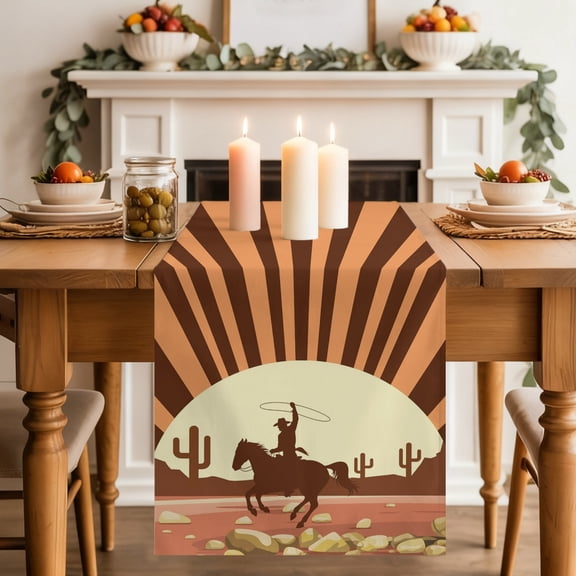 Table Runner 36 Inch Long - Western Cowboy American Wild West Decorative Table Scarf, Cowboys Riding Horse in Desert Dining Table Runners for Wedding Party Kitchen Dining Tables