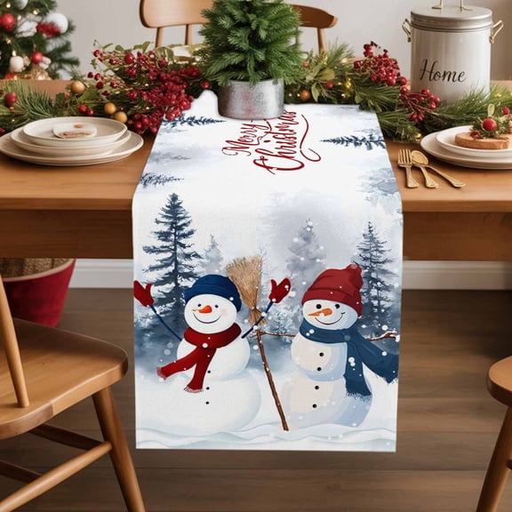 Table Runner 36 Inch Long - Winter Snowman Winter SnowfallDecorative Table Scarf,Pine Tree SnowscapeDining Table Runners for Wedding Party Kitchen Dining Tables