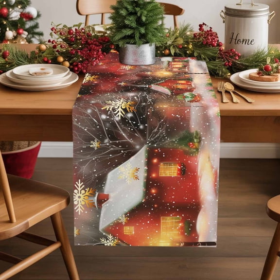 Table Runner 36 Inch Long - Xmas Tree Merry Christmas on RedDecorative Table Scarf,Winter Snowflake SeamlessDining Table Runners for Wedding Party Kitchen Dining Tables