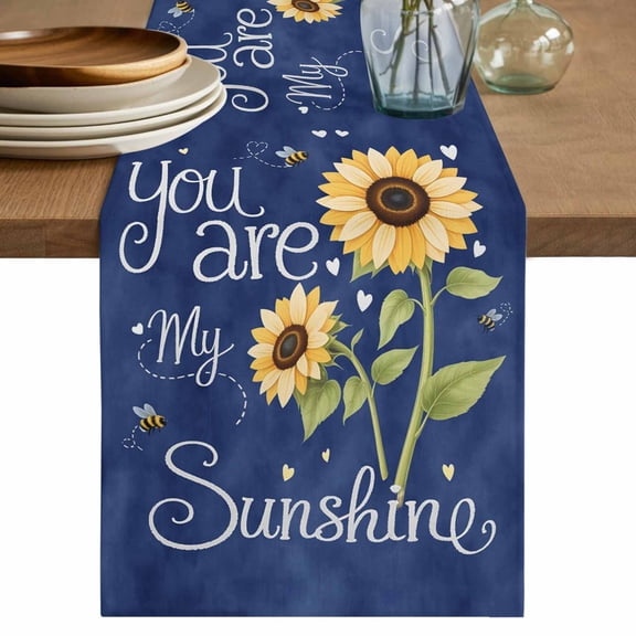 Table Runner 36 Inch Long - You Are My Sunshine Words Decorative Table Scarf, Farm Sunflowers Bee on Blue Dining Table Runners for Wedding Party Kitchen Dining Tables