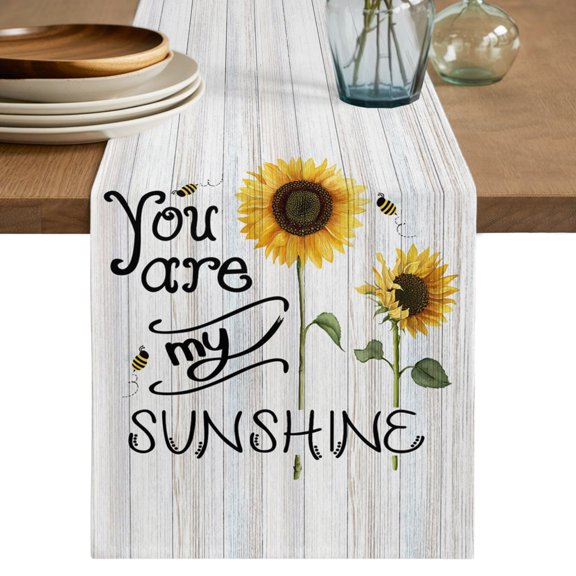 Table Runner 36 Inch Long - You Are My Sunshine Words Decorative Table Scarf, Farm Sunflowers Bees Dining Table Runners for Wedding Party Kitchen Dining Tables