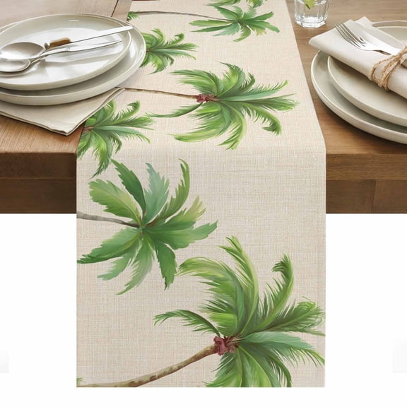 Table Runner 36 Inches Long, Green Palm Trees Table Runners Dresser Scarf, Summer Botanical Tree Tropical Rustic Kitchen Dining Tables Decoration for Holiday Party Wedding Home Decor, 13"x36"