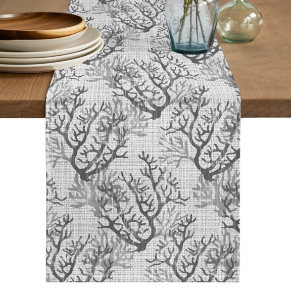Table Runner 36 Inches Long, Grey Coral Coastal Decorative Table Runner for Party Wedding Home Decor, Summer Beach Nautical Ocean Sea Vintage Dresser Scarves for Kitchen Tables Decor 13x36 Inch