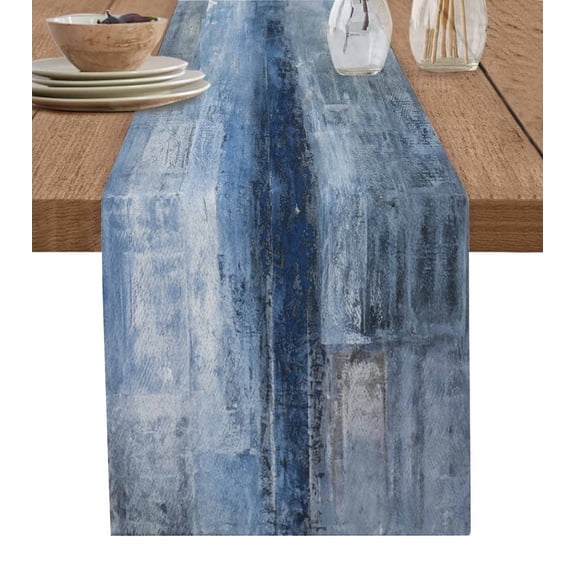 Table Runner 36 Inches Long for Kitchen Dining, Blue Dresser Scarf Farmhouse, Dining Table Decorations for Wedding/Parties, Retro Oil Painting Modern Abstract Art Aesthetics 13 x 36 In