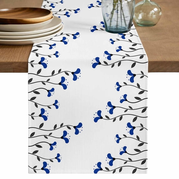 Table Runner 36 Inches Long for Kitchen Dining, Blue Flowers Dresser Scarf Farmhouse, Dining Table Decorations for Wedding/Parties, Spring Modern Simple Botanical Floral Plants 13 x 36 In
