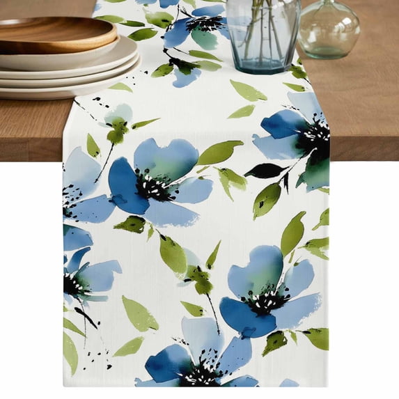 Table Runner 36 Inches Long for Kitchen Dining, Blue Green Spring Floral Dresser Scarf Farmhouse, Dining Table Decorations for Wedding/Parties, Weeping Botanical Summer 13 x 36 In