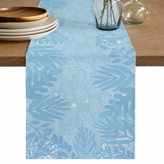 Table Runner 36 Inches Long for Kitchen Dining, Blue Leaves Dresser Scarf Farmhouse, Dining Table Decorations for Wedding/Parties, Summer Botanical Pastoral 13 x 36 In