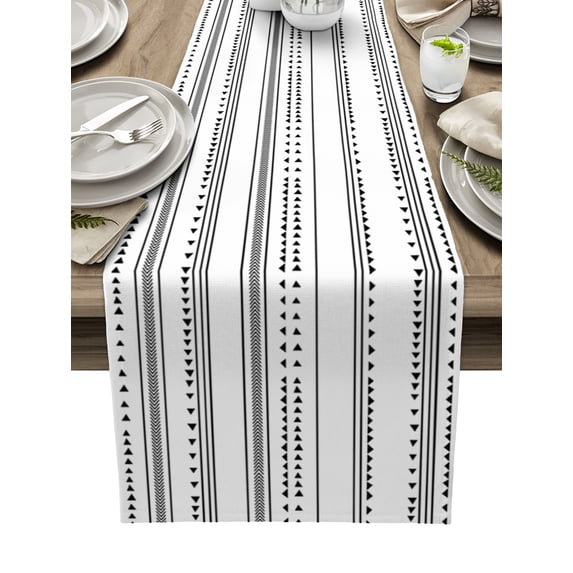 Table Runner 36 Inches Long for Kitchen Dining, Boho Black White Modern Stripes Dresser Scarf Farmhouse, Dining Table Decorations for Wedding/Parties, Farmhouse Abstract Art 13 x 36 In