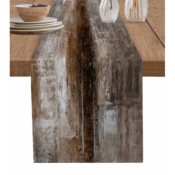 Table Runner 36 Inches Long for Kitchen Dining, Brown Dresser Scarf Farmhouse, Dining Table Decorations for Wedding/Parties, Retro Oil Painting Modern Abstract Art Aesthetics 13 x 36 In