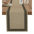 thumbnail image 1 of Table Runner 36 Inches Long for Kitchen Dining, Brown Geometric Dresser Scarf Farmhouse, Dining Table Decorations for Wedding/Parties, Black Greek Key Design Burlap Modern Art 13 x 36 In, 1 of 9