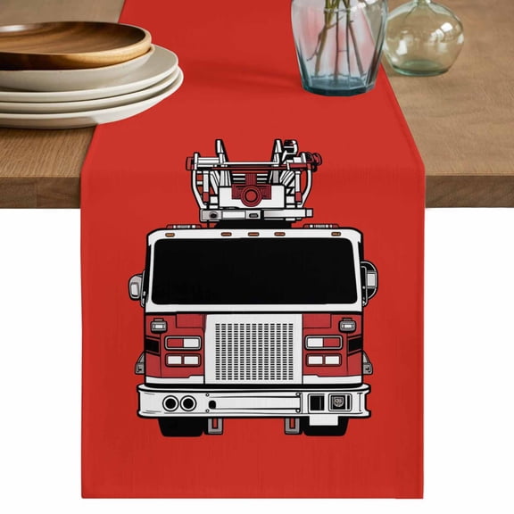 Table Runner 36 Inches Long for Kitchen Dining, Cars Dresser Scarf Farmhouse, Dining Table Decorations for Wedding/Parties, Red Cartoon Funny Simple Truck Silhouettes Art 13 x 36 In
