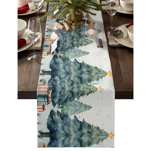 Table Runner 36 Inches Long for Kitchen Dining, Christmas Tree Dresser Scarf Farmhouse, Dining Table Decorations for Wedding/Parties, Green Xmas Tree Christmas Gifts 13 x 36 In