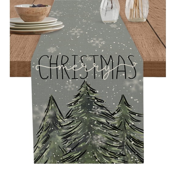 Table Runner 36 Inches Long for Kitchen Dining, Christmas Tree Dresser Scarf Farmhouse, Dining Table Decorations for Wedding/Parties, Xmas Tree Winter Snowflake Grey Rustic 13 x 36 In