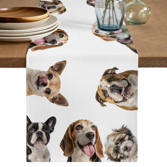 Table Runner 36 Inches Long for Kitchen Dining, Cute Dogs Dresser Scarf Farmhouse, Dining Table Decorations for Wedding/Parties, Animals Gypsies Bulldog Cattledogs Modern Art 13 x 36 In