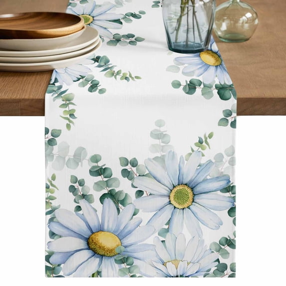 Table Runner 36 Inches Long for Kitchen Dining, Daisy Eucalyptus Dresser Scarf Farmhouse, Dining Table Decorations for Wedding/Parties, Farmhouse Weeping Botanical 13 x 36 In