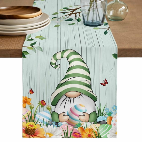 Table Runner 36 Inches Long for Kitchen Dining, Easter Gnomes Dresser Scarf Farmhouse, Dining Table Decorations for Wedding/Parties, Spring Watercolor Eggs Flower Wood Grain Teal 13 x 36 In