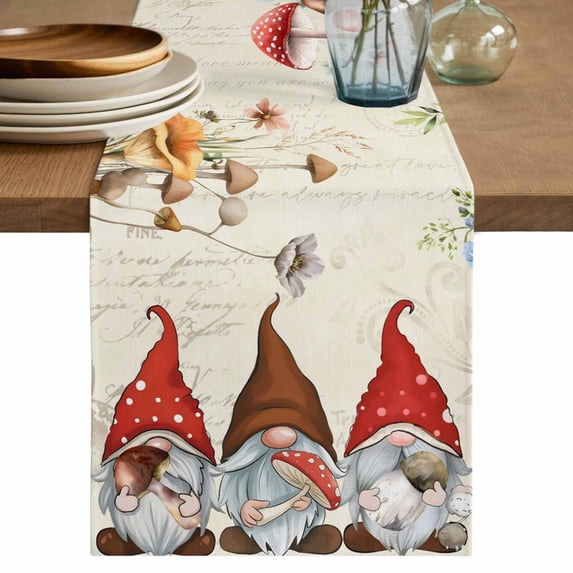 Table Runner 36 Inches Long for Kitchen Dining, Gnomes Spring Floral Dresser Scarf Farmhouse, Dining Table Decorations for Wedding/Parties, Daisy Pastoral Flowers Watercolor 13 x 36 In