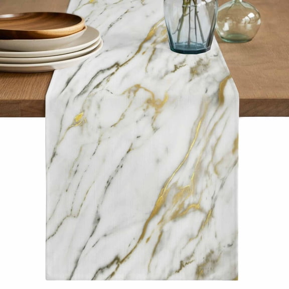 Table Runner 36 Inches Long for Kitchen Dining, Golden Marble Dresser Scarf Farmhouse, Dining Table Decorations for Wedding/Parties, Vintage Abstract Modern Art 13 x 36 In