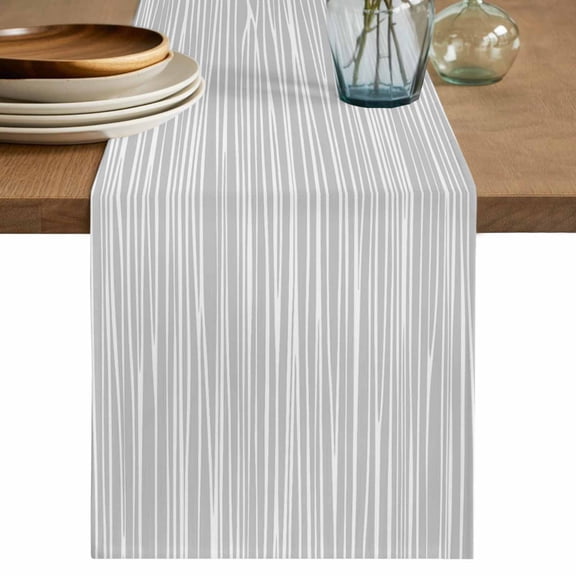 Table Runner 36 Inches Long for Kitchen Dining, Gray Lines Dresser Scarf Farmhouse, Dining Table Decorations for Wedding/Parties, Vintage Wave Stripes Texture Simple 13 x 36 In