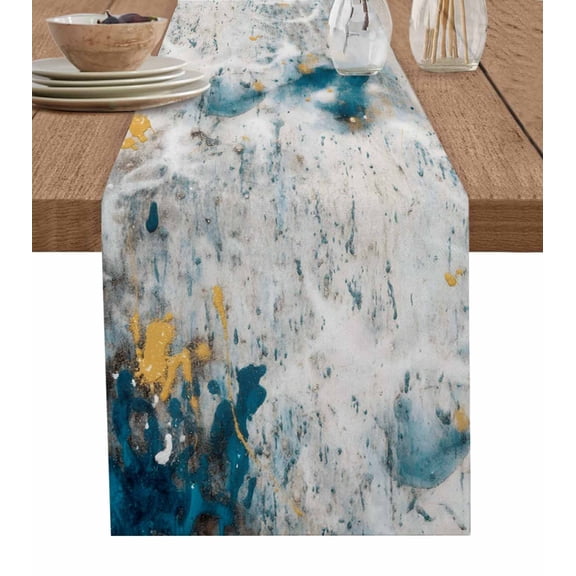 Table Runner 36 Inches Long for Kitchen Dining, Gray Teal Dresser Scarf Farmhouse, Dining Table Decorations for Wedding/Parties, Modern Abstract Art Retro Flow Marble 13 x 36 In