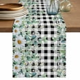 thumbnail image 1 of Table Runner 36 Inches Long for Kitchen Dining, Green Eucalyptus Leaves Dresser Scarf Farmhouse, Dining Table Decorations for Wedding/Parties, Summer Botanical Daisy Black Plaid 13 x 36 In, 1 of 8