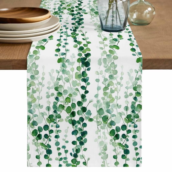 Table Runner 36 Inches Long for Kitchen Dining, Green Weeping Eucalyptus Dresser Scarf Farmhouse, Dining Table Decorations for Wedding/Parties, Spring Summer Country Leaves 13 x 36 In