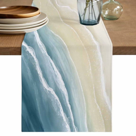 Table Runner 36 Inches Long for Kitchen Dining, Haze Blue Beach Coastal Dresser Scarf Farmhouse, Dining Table Decorations for Wedding/Parties, Summer Ocean Nautical Seaside 13 x 36 In