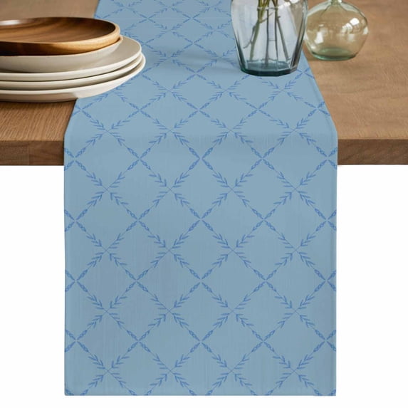 Table Runner 36 Inches Long for Kitchen Dining, Haze Blue Plaid Dresser Scarf Farmhouse, Dining Table Decorations for Wedding/Parties, Farmhouse Modern Abstract Striped 13 x 36 In