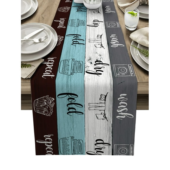 Table Runner 36 Inches Long for Kitchen Dining, Laundry Room Dresser Scarf Farmhouse, Dining Table Decorations for Wedding/Parties, Wash Dry Fold Repeat Splicing Colorful Wood 13 x 36 In