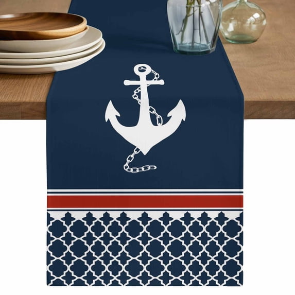Table Runner 36 Inches Long for Kitchen Dining, Navy Blue Coastal Dresser Scarf Farmhouse, Dining Table Decorations for Wedding/Parties, Nautical Ocean Sea Anchor Abstract Art 13 x 36 In