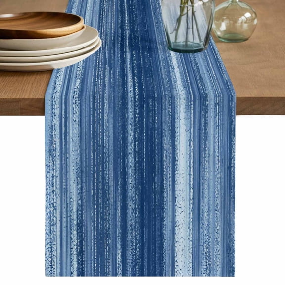 Table Runner 36 Inches Long for Kitchen Dining, Navy Blue Dresser Scarf Farmhouse, Dining Table Decorations for Wedding/Parties, Vintage Modern Abstract Art Ombre 13 x 36 In