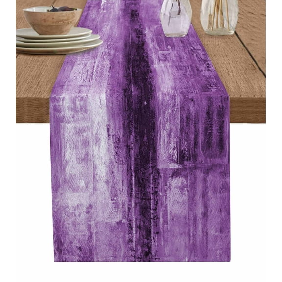 Table Runner 36 Inches Long for Kitchen Dining, Purple Dresser Scarf Farmhouse, Dining Table Decorations for Wedding/Parties, Retro Oil Painting Modern Abstract Art Aesthetics 13 x 36 In